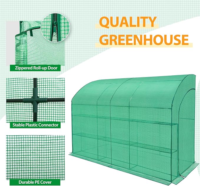 EAGLE PEAK 3 Tier Lean to Portable Greenhouse, Heavy-Duty Indoor & Outdoor Garden with Wire