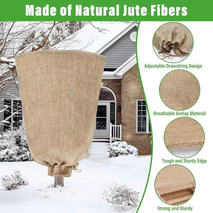 Riare 4 Packs 24 × 40 Inch Burlap Winter Plant Cover Bags with Drawstring- Reusable Large Burlap