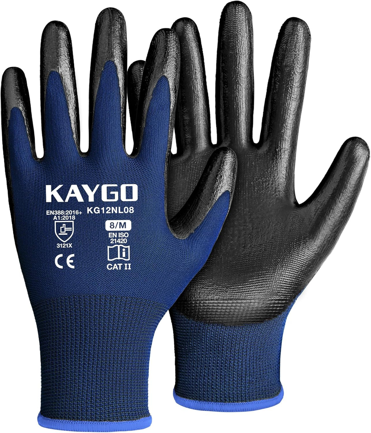 KAYGO Work Gloves Nitrile Coated, 12 Pairs KG12N，Seamless Knit, Protective Safety Work Gloves with