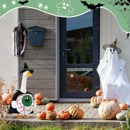 Sanwuta 1 Set Halloween Porch Goose Outfit Eyeball Pillow Design with Hat for 23" Lawn Cement Goose