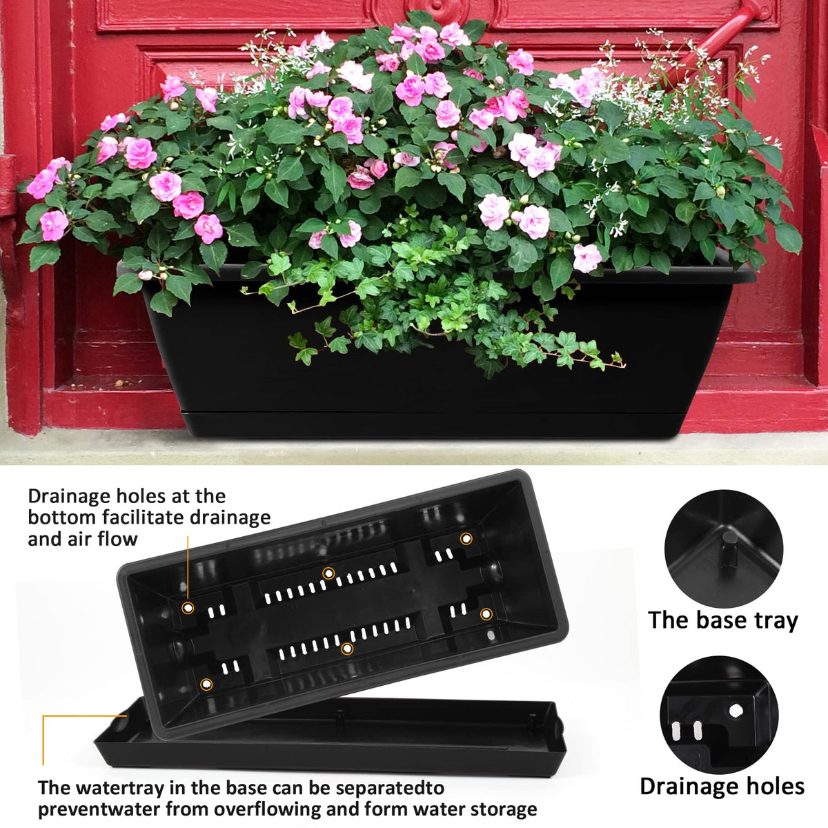 8pcs Window Box Planter,17 Inches Flower Window Boxes,Rectangle Planters Box with Drainage Holes