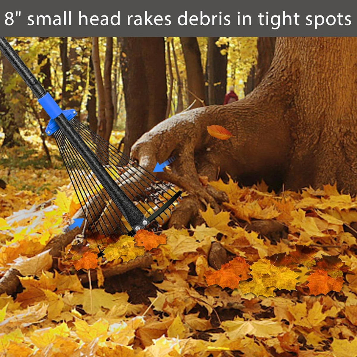 Adjustable Metal Leaf Rake Long Handle, Garden Rakes for Lawns Heavy Duty Leaves with Expandable
