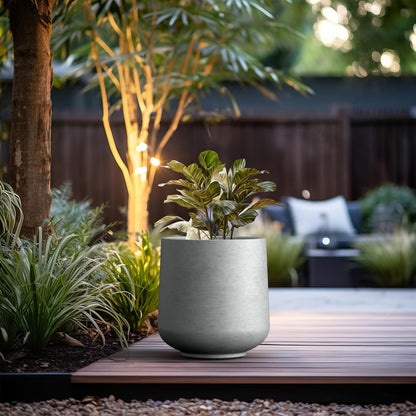 Kante 15.3" Dia Round Concrete Planter, Outdoor Indoor Large Plant Pots Containers with Drainage