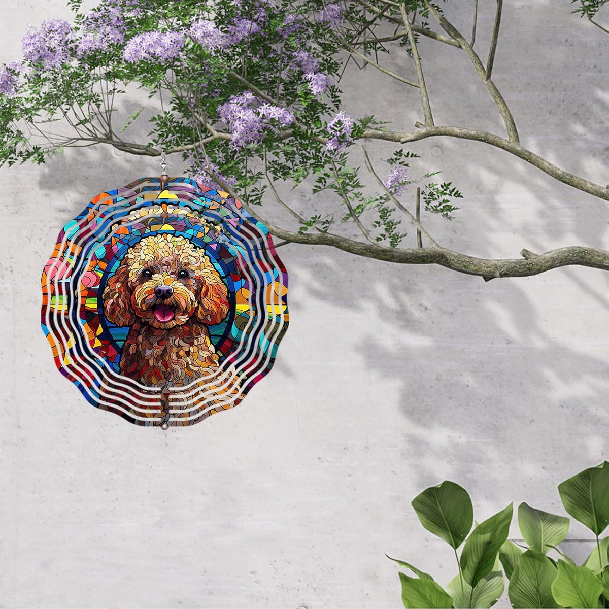 Poodle Dog Wind Spinners Outdoor Dog Memorial Gifts, 3D Metal Kinetic Hanging Garden Wind Spinner