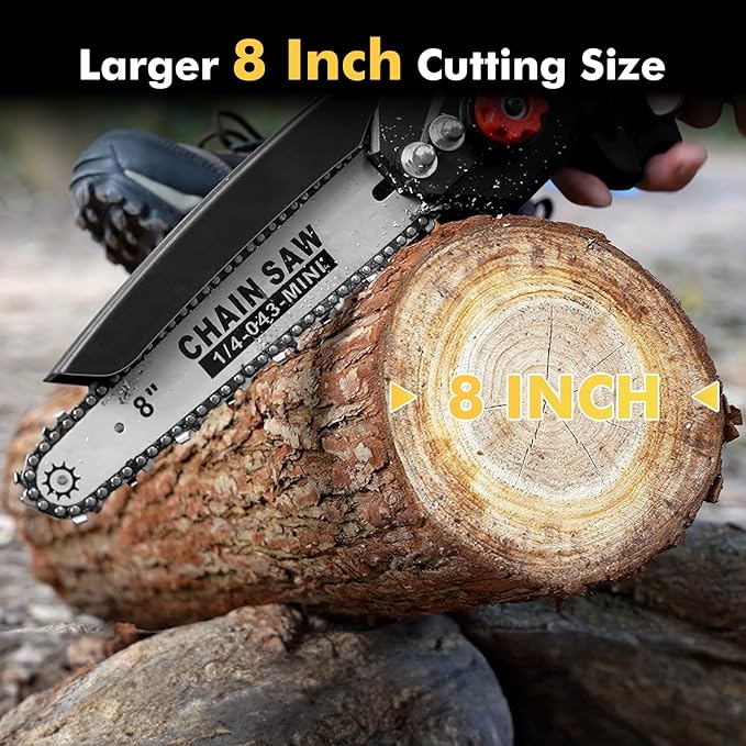 Mini Chainsaw Cordless 8 inch: Electric Chainsaw Battery Powered, Brushless Chain Saw with Auto