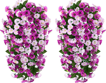 HyeFlora Artificial Fake Hanging Flowers Plants for Outdoor Outside, 2PCS Faux Silk Morning Glory