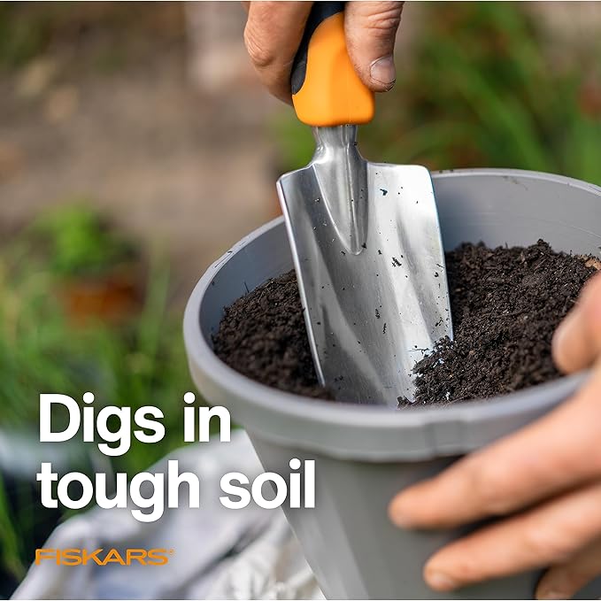 Fiskars Ergo Garden Trowel for Digging and Planting, Heavy Duty Gardening Hand Tool with Hanging
