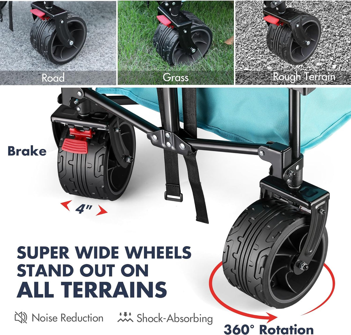 VILLEY Collapsible Folding Wagon with Big Wheels, All Terrain Beach Wagon Cart Heavy Duty Foldable