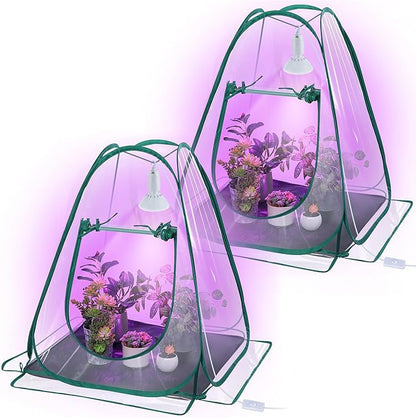 Meonum 2 Pack Mini Greenhouse with 10W 200 LED Grow Light Bulbs for Indoor, 27" x 27" x 30" Pop Up