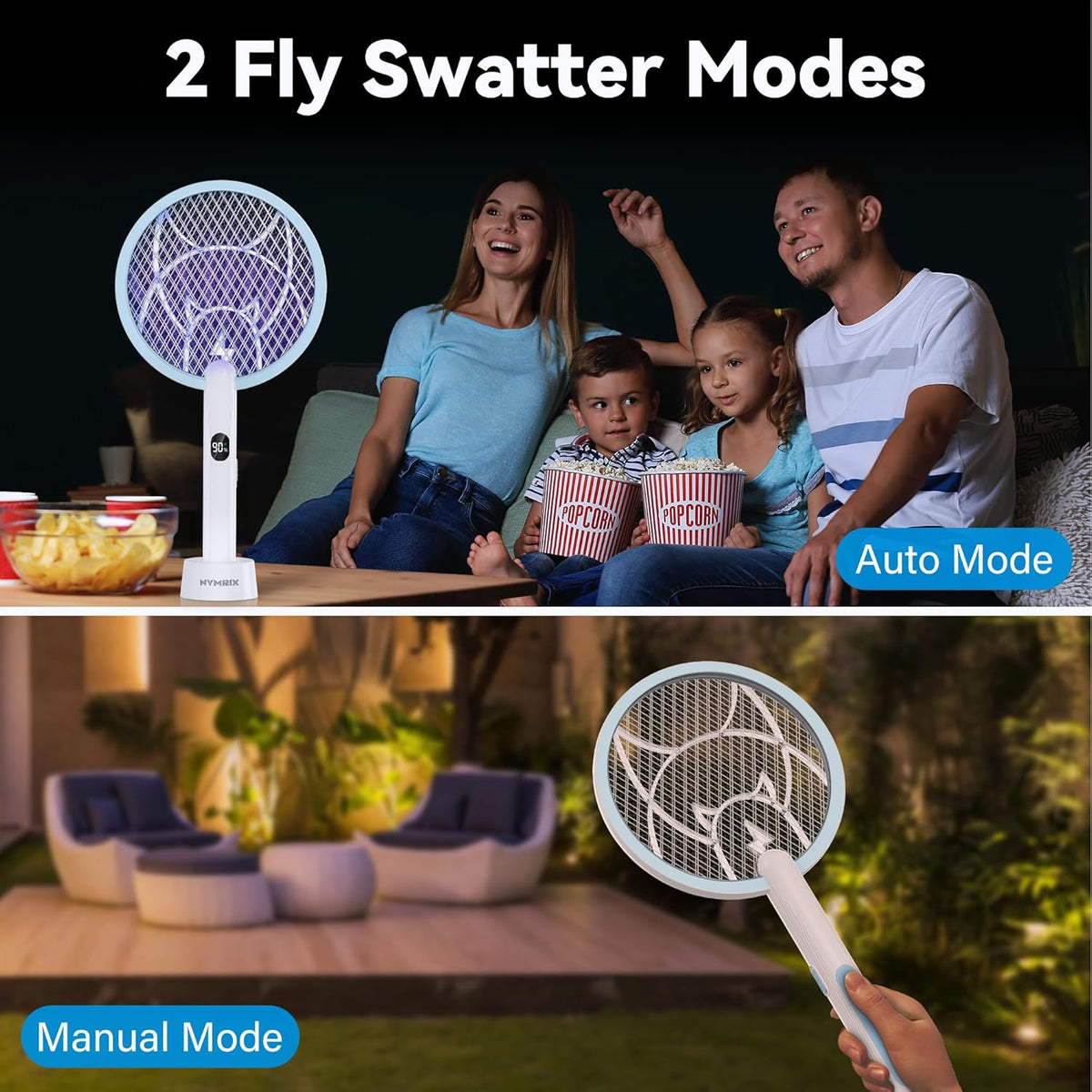 Electric Fly Swatter Racket, 2 in 1 Mosquito Bug Zapper 4100V Handheld Mosquito Killer with 1800