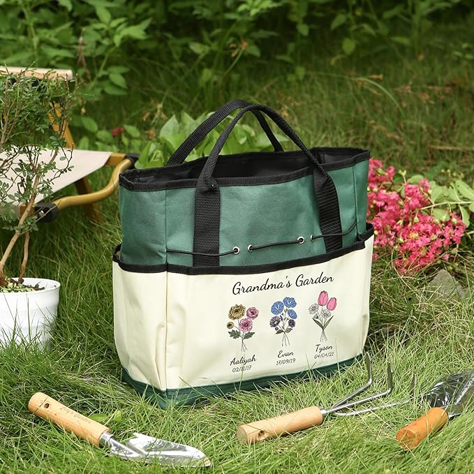 Personalized Garden Tools Set for Women: Custom Text Garden Tool Bag and Garden Shovel & Transplant