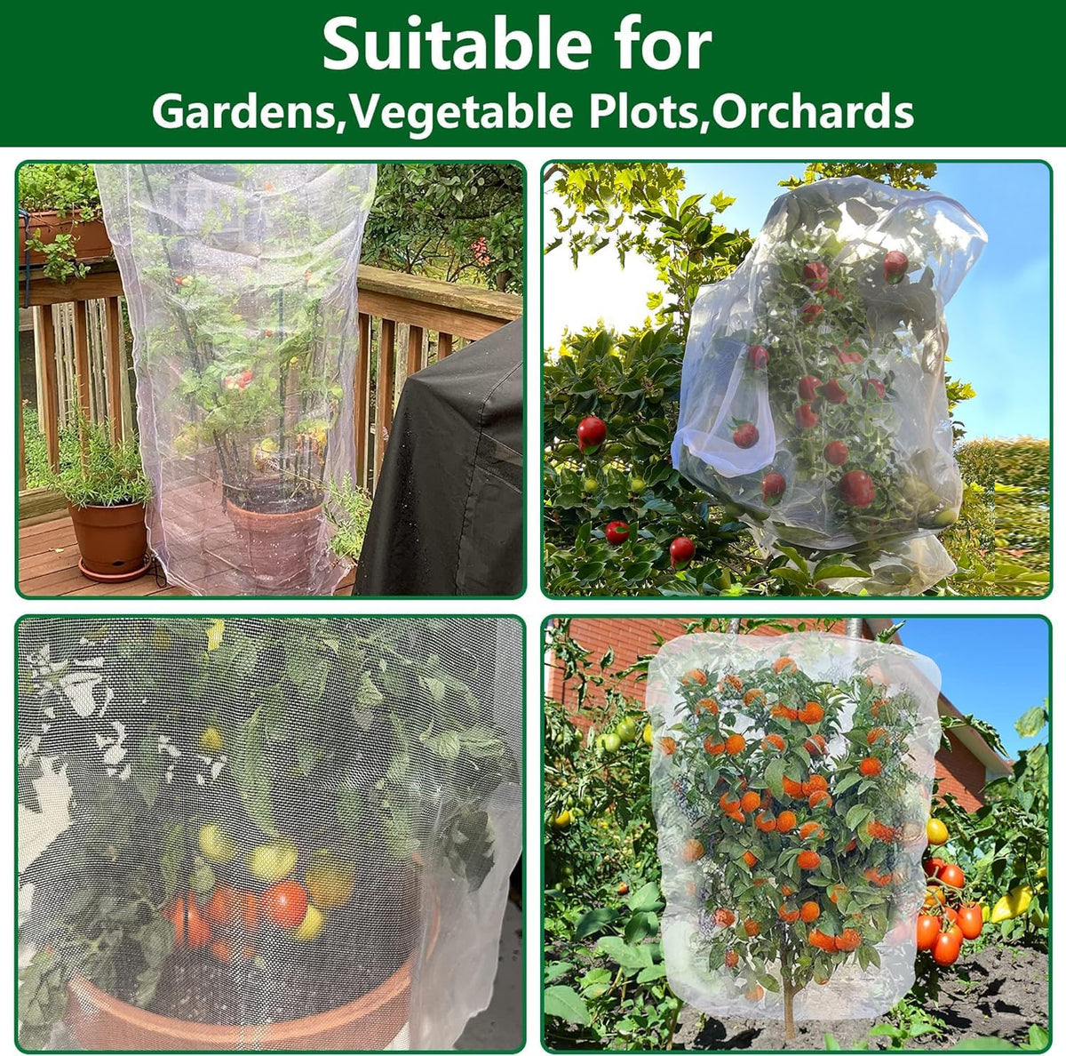 Alpurple 2 Pcs Insect Bird Barrier Netting Mesh with Drawstring- 4.9 x 3.2 Ft Garden Bug Netting