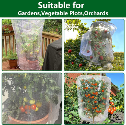 Alpurple 2 Pcs Insect Bird Barrier Netting Mesh with Drawstring- 4.9 x 3.2 Ft Garden Bug Netting