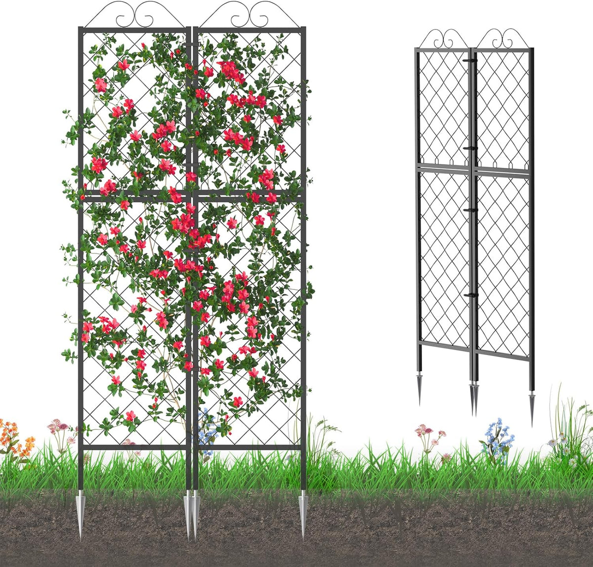 Zhongma 2 Pack Metal Garden Trellises for Climbing Plants, 77.2 Inch Tall Metal Fence Plant Support