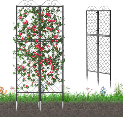 Zhongma 2 Pack Metal Garden Trellises for Climbing Plants, 77.2 Inch Tall Metal Fence Plant Support