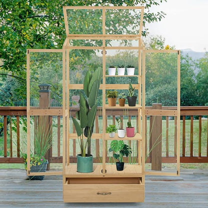 Macrout Cold Frame Greenhouse, Tall Wooden Greenhouse for Outdoor Indoor Use with Polycarbonate