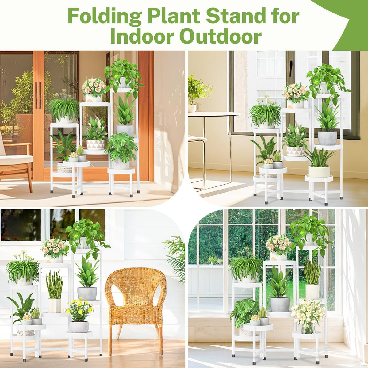 iDavosic.ly 8 Tier Folding Plant Stand Indoor Outdoor with Plastic Tray, Tiered Corner Flower