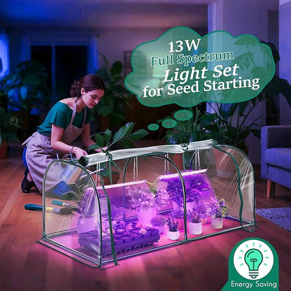 Meonum Indoor Greenhouse with Grow Lights, 51.18 "L x 25.59" W x 21.65" H Small to Medium Portable