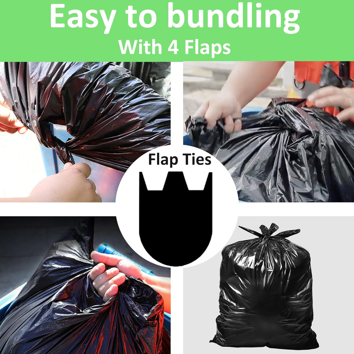 30-33 Gallon 1.1 Mil Heavy Duty Trash Bags 60 Count with 4 Innovative Flap Ties | Compatible with