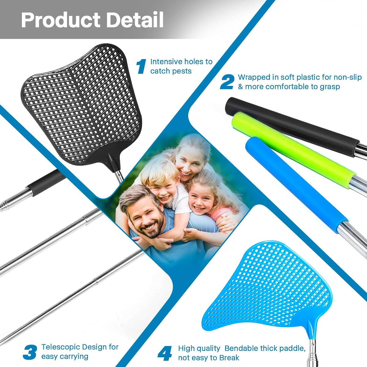 Telescopic Fly Swatter, Begonia Fly Swatter for Indoors,Manual Plastic Flyswatter Heavy Duty with