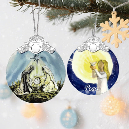 Stained Glass Nativity Ornament, Religious Christmas Ornaments, Christmas Decorations for Tree