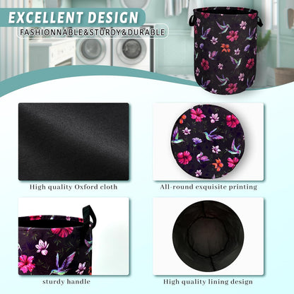 Beautiful Hummingbird Hibiscus Flower Laundry Basket Foldable With Handles Tote Bag Oxford Cloth