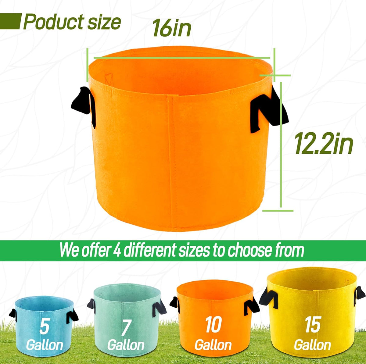 10-Gallon Fabric Grow Bags (7 Pack of Mix Colors) with Handles for Potato Tomato Flower and