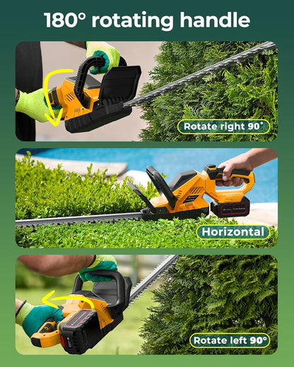 20'' Hedge Trimmer Cordless with 2pcs 4000mAh Battery, Electric Handheld Bush Clipper with