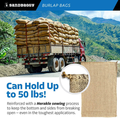 Sandbaggy Large Burlap Bags 18" x 30" - Burlap Bags for Planting/Gardening (Pack of 10)