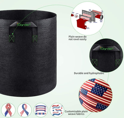 Grow Bags Tall, 5 Gallon Grow Pots 6 Pack with Handles, Heavy Duty 280G Thickened Nonwoven Fabric