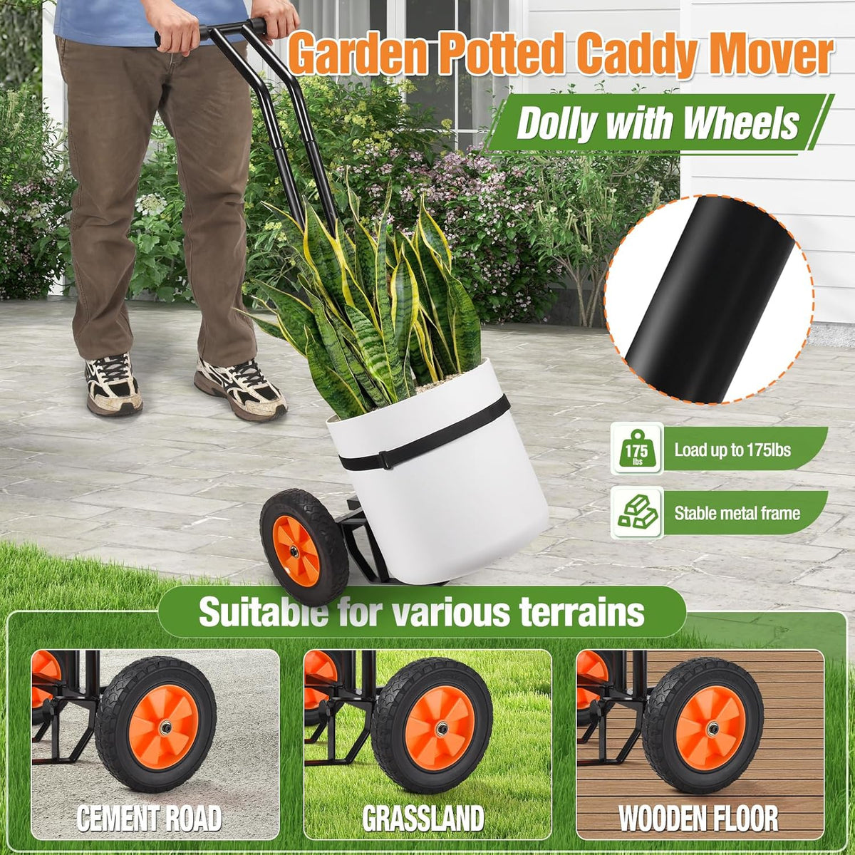 Plant Caddy with Wheels, Heavy Duty Plant Dolly Cart with Adjustable Grabbing Arm and Suction Cups