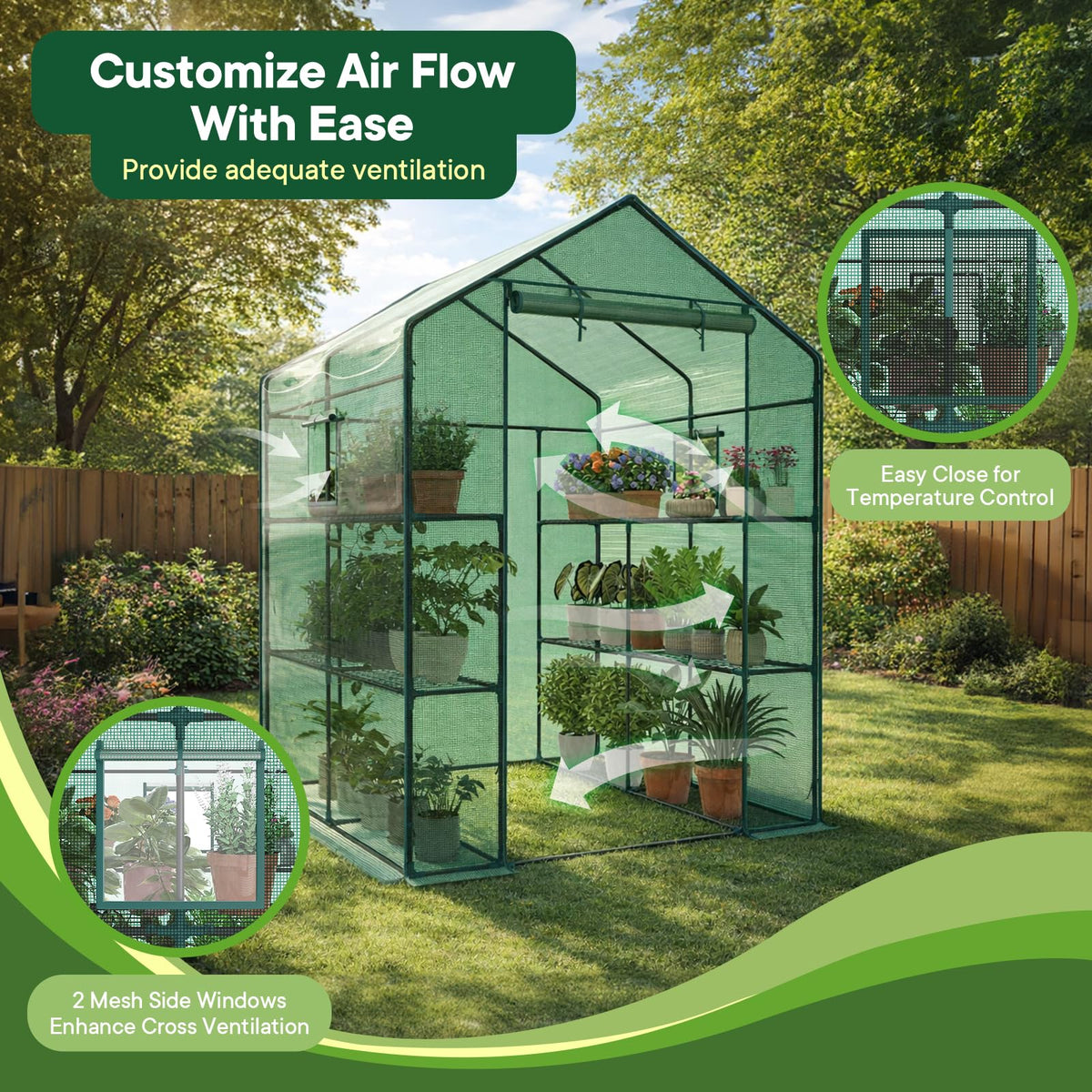 OLIXIS 56"x56"x77" Outdoor Greenhouse, with 2 Tier 8 Plant Shelves