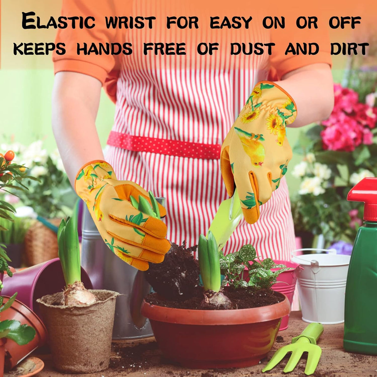 Leather-Gardening-Gloves for Women,Thorn-Proof Work-Gloves for Weeding,Digging,Planting,Pruning
