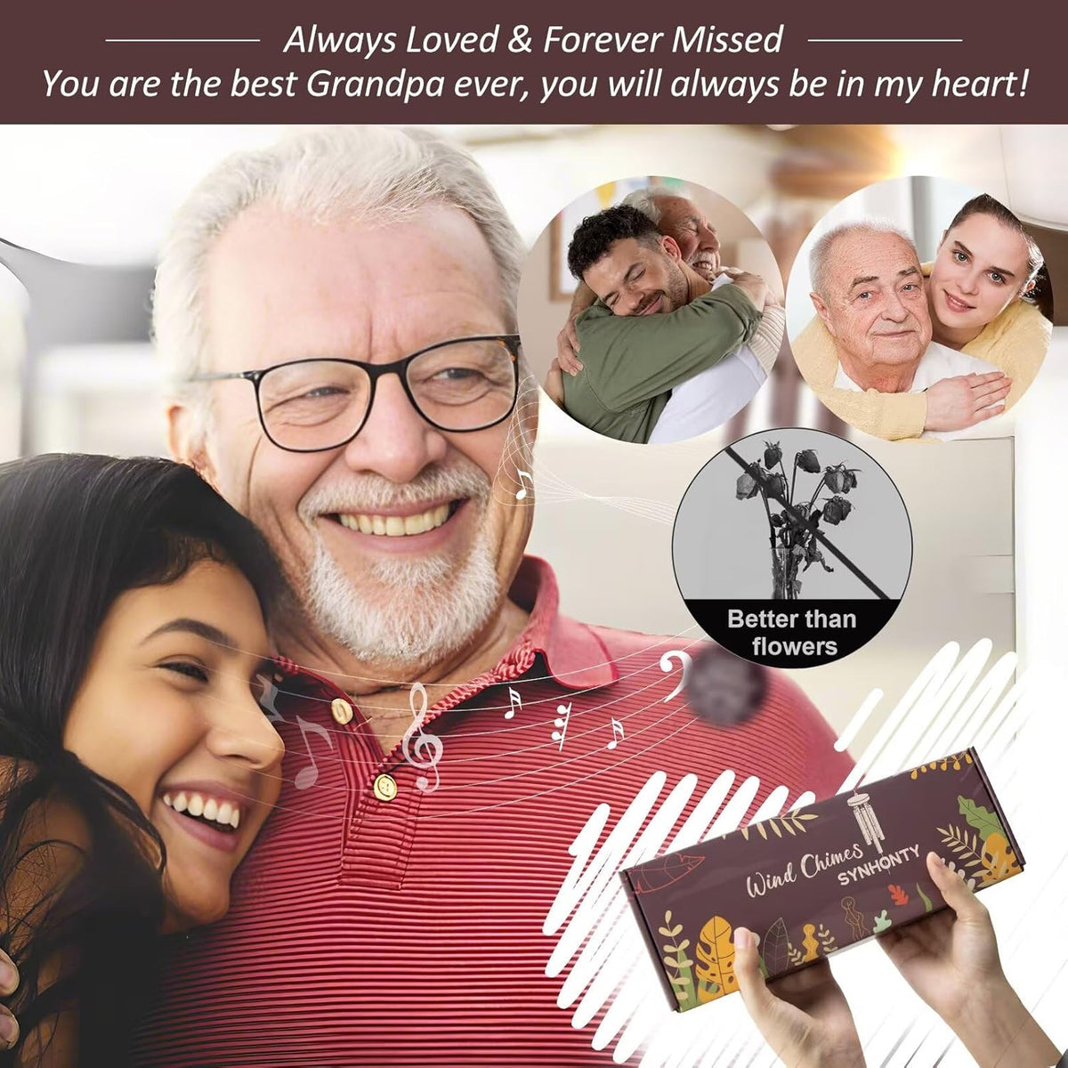 Memorial Gifts for Loss of Grandfather, 25''Memorial Wind Chimes for Loss of Grandpa,Sympathy Gifts