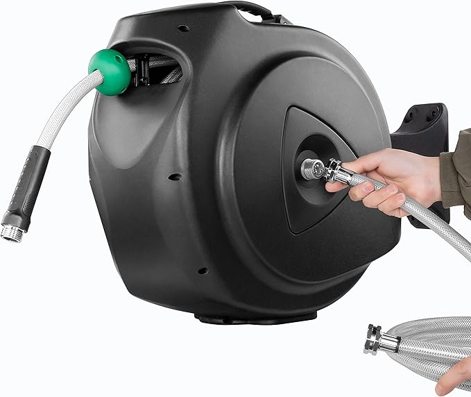 Retractable Garden Hose Reel, 120Ft x 1/2" Durable Wall Mounted Water Hose Reel with 180¡ãSwivel