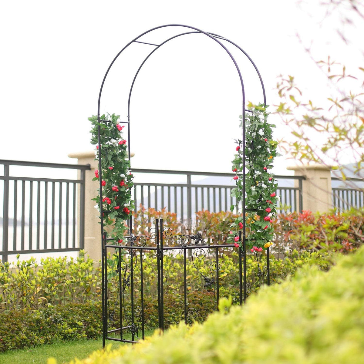 Steel Garden Arch, 7'6" High x 3'9" Wide, Garden Arbor for Various Climbing Plant, Outdoor Garden