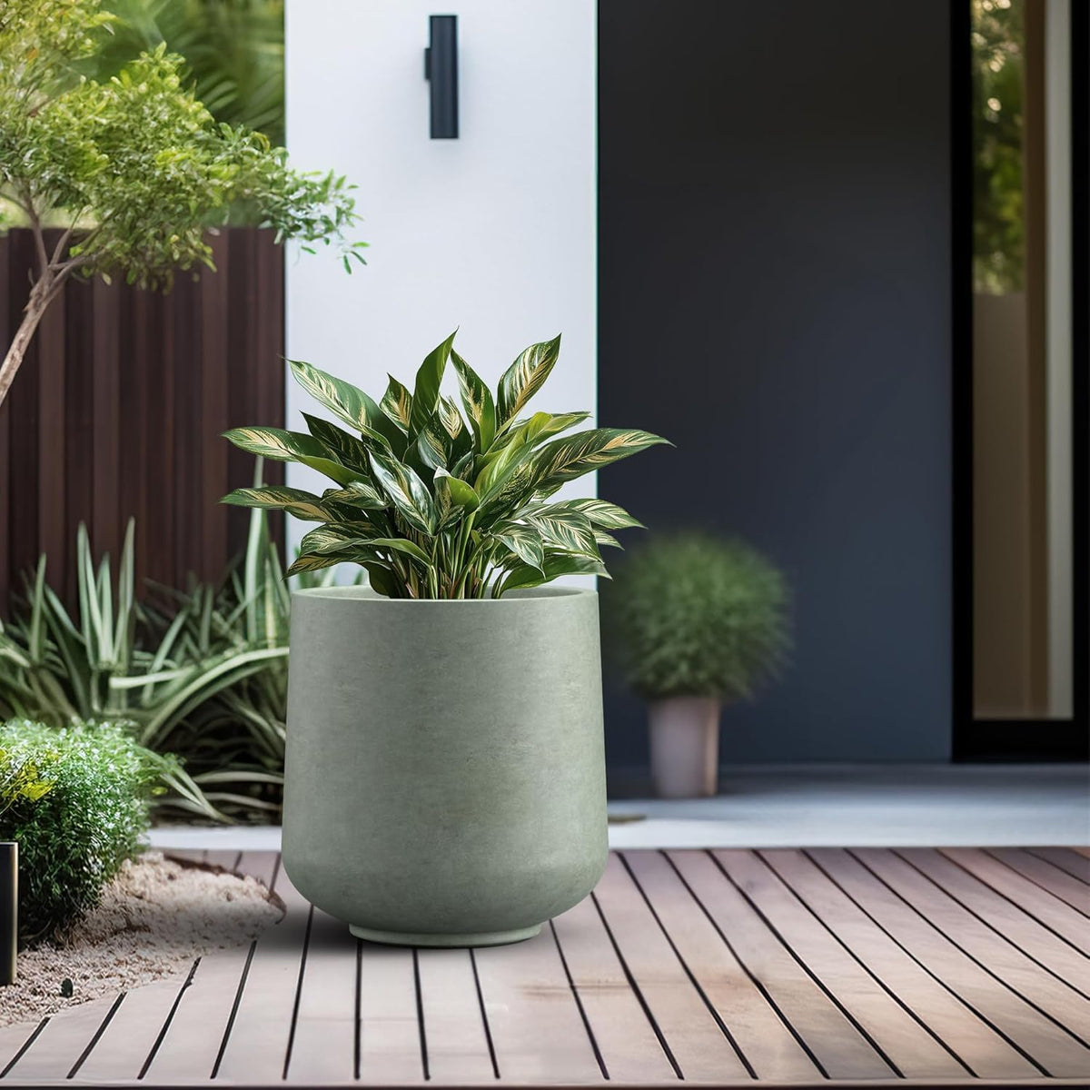 Kante 15.3" Dia Round Concrete Planter, Outdoor Indoor Large Plant Pots Containers with Drainage