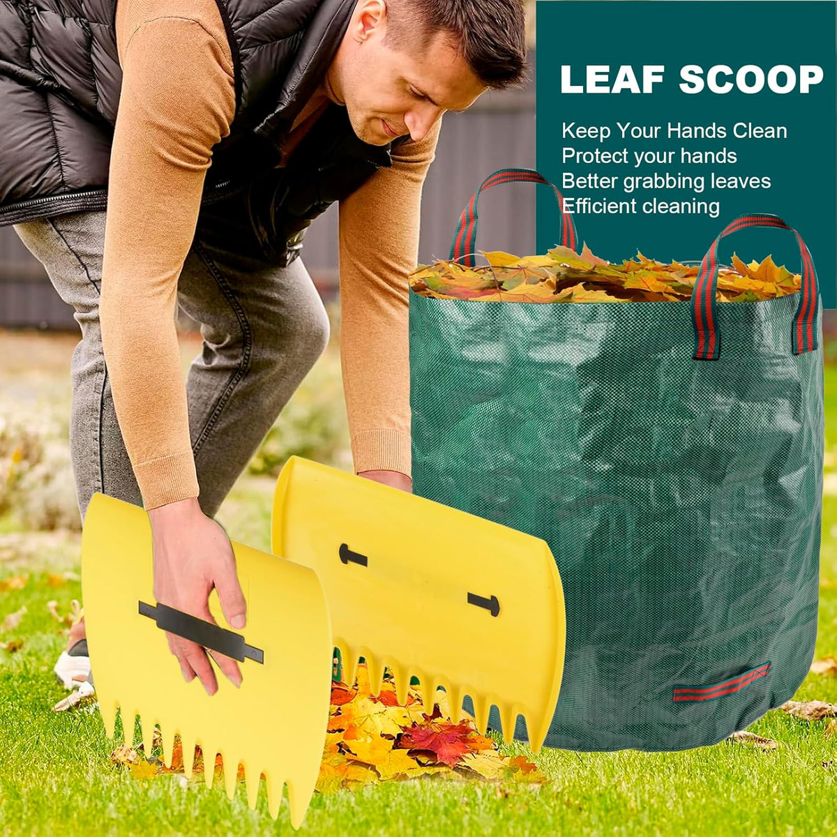 Leaf Collector Garden Rake Set - Adjustable 18 Tines Leaf Rakes & Leaf Picker Upper & 72 Gallon