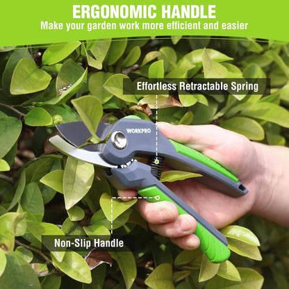 WORKPRO 8.5" Bypass Pruning Shear, Heavy Duty Garden Scissors & Clippers with Labor-Saving Design