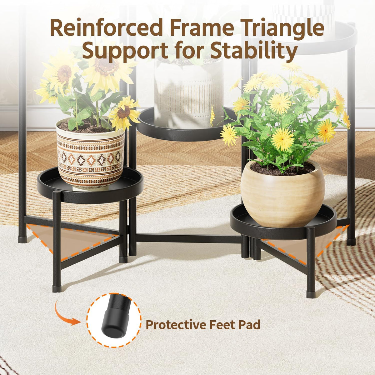 LASZOLA 6 Tiered Folding Plant Stand Indoor for Multiple Large Planter, Tall Heavy Duty Adjustable