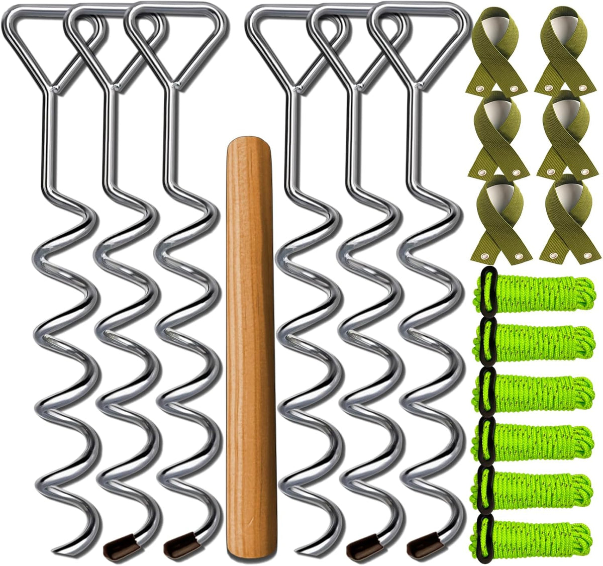 Heavy Duty Tree Stakes and Supports - 16" Spiral Metal Tree Stakes Kit - Reflective Nylon Rope