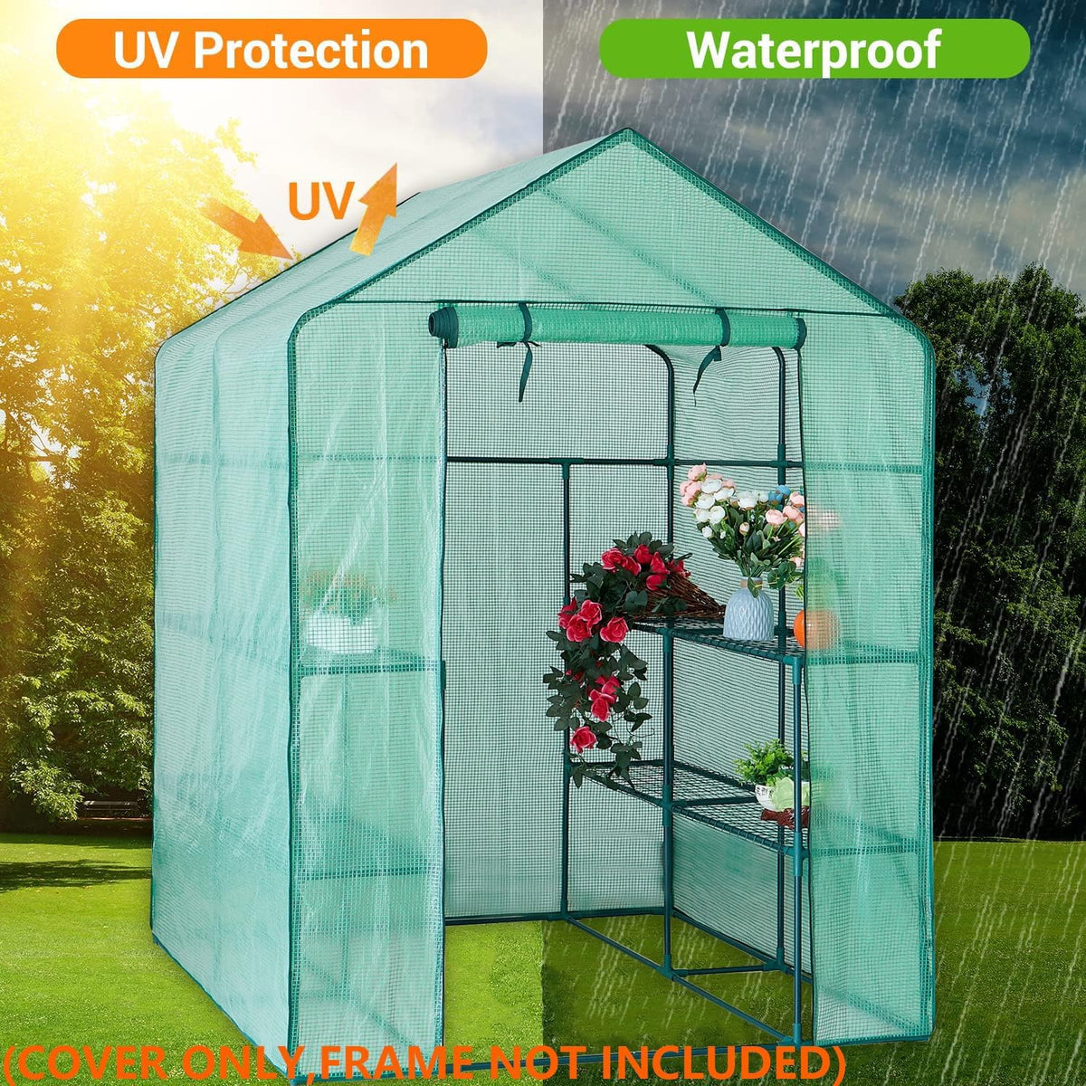 Greenhouse Replacement Cover, 56×56×76 Inch PE Walk-in Greenhouse Cover for Gardening Plants