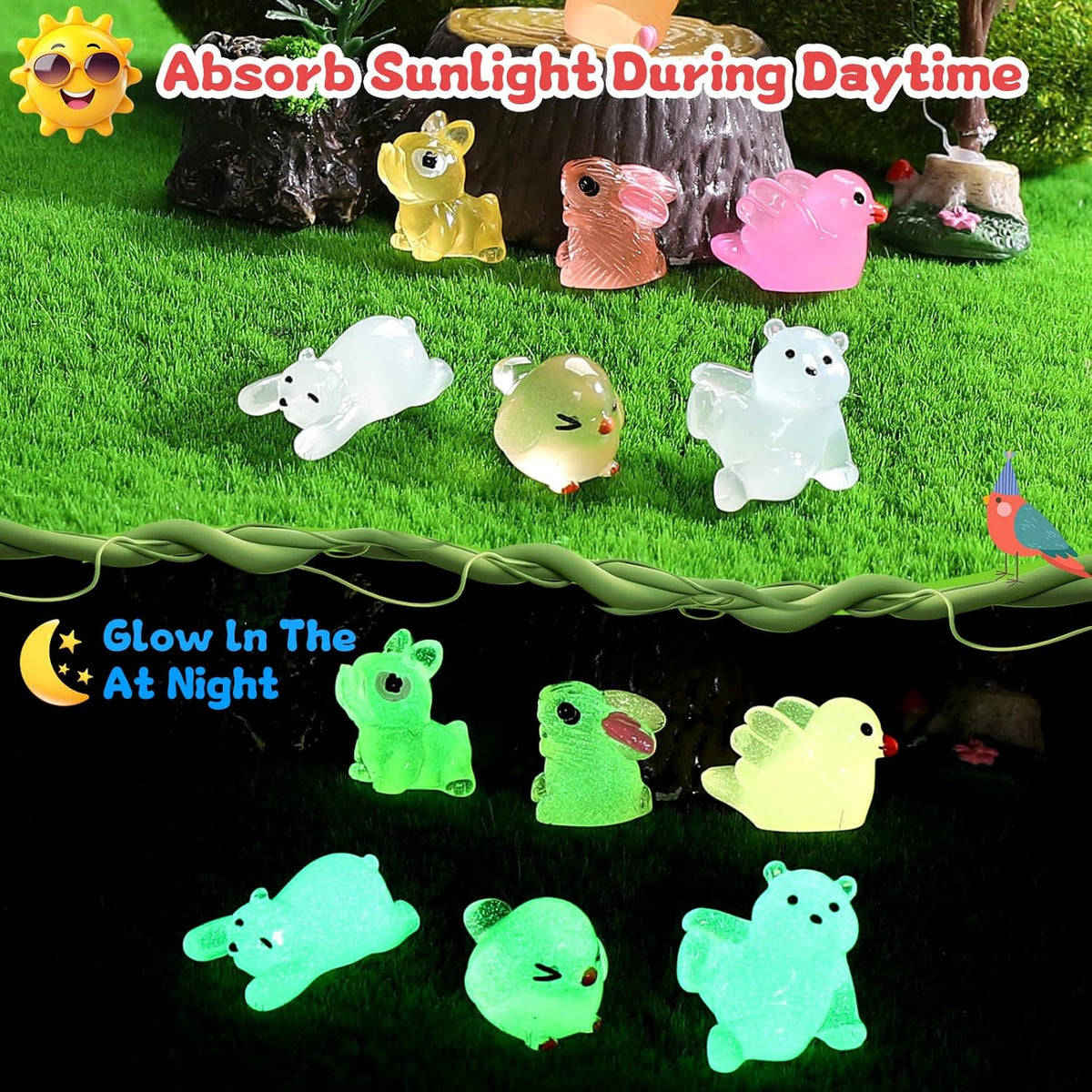 Luminous Mini Resin Animals 100 Pcs Glow in The Dark Resin Animals 100 Styles Miniature Fairy