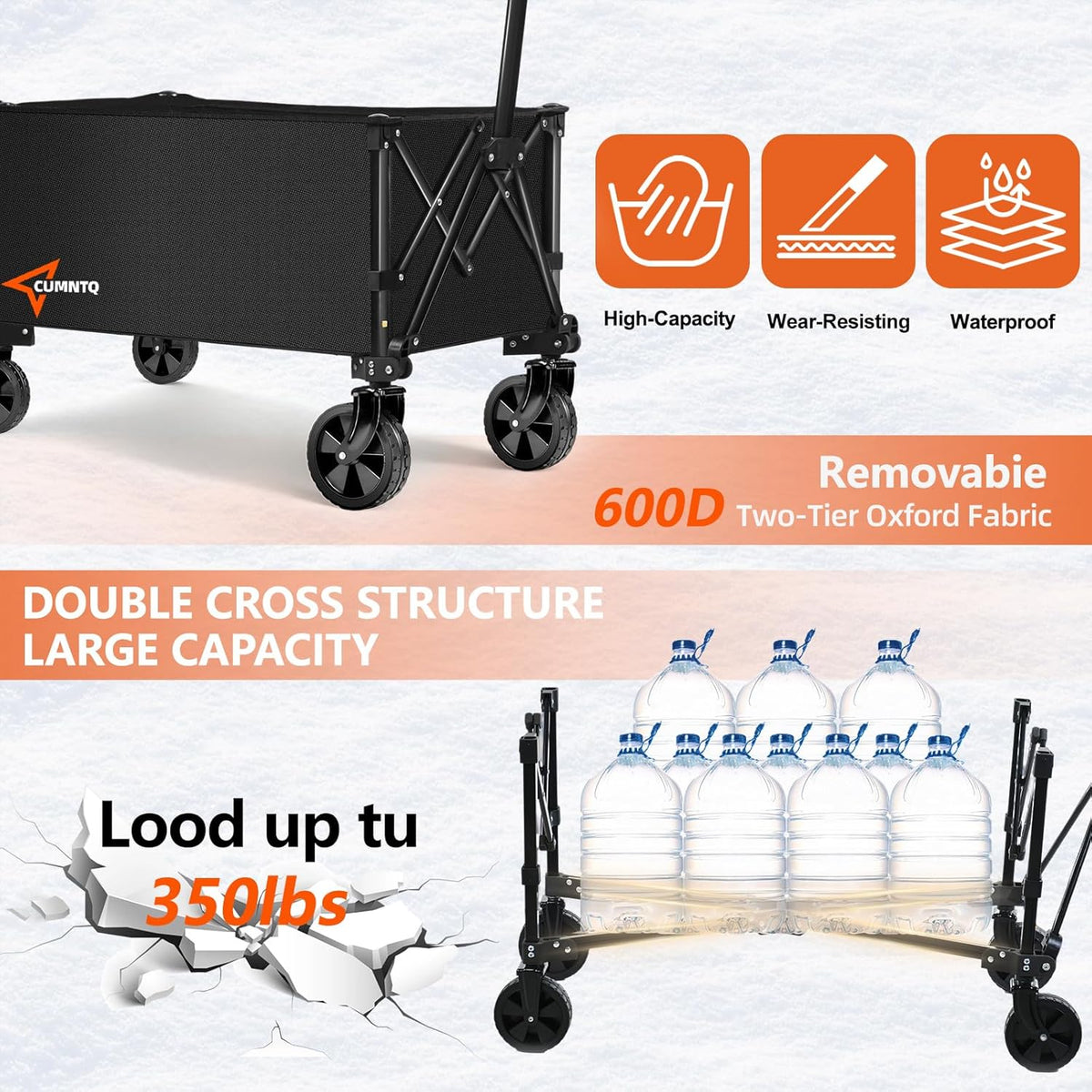 Collapsible Folding Wagon, 350lb Weight Capacity Collapsible Wagon with All-Terrain Wheels, Cup