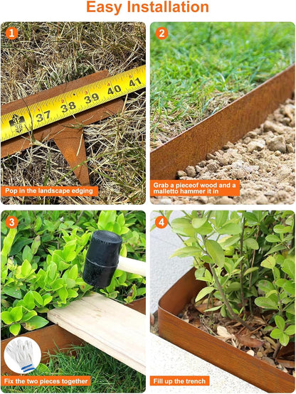 Vinci Landscape Edging Border, 40" L x 8" H 3Pack 10FT Total Rusted Corten Steel Garden Edging,Easy
