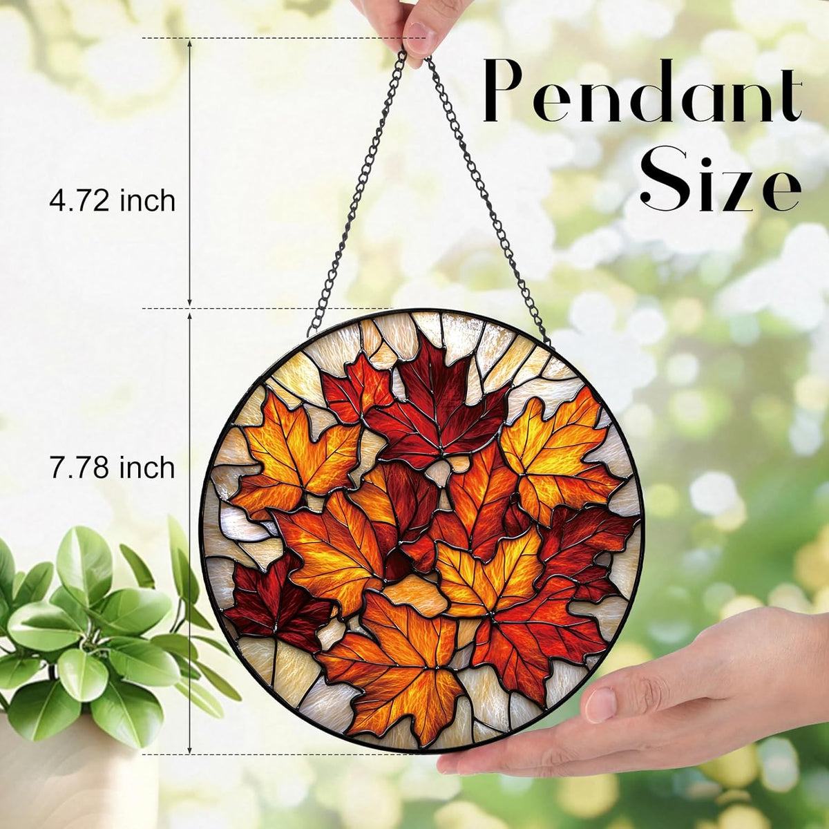 Rustic Autumn Maple Leaves Suncatcher -7.9 in Stained Glass Window Hanging Sun Catcher Garden Decor
