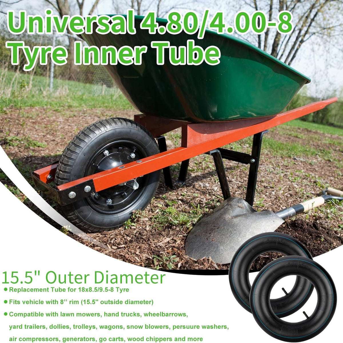 4.80/4.00-8" Inner Tubes, 2 Pack Heavy Duty 4.80 4.00-8/480/400-8 Replacement Tire Inner Tube with