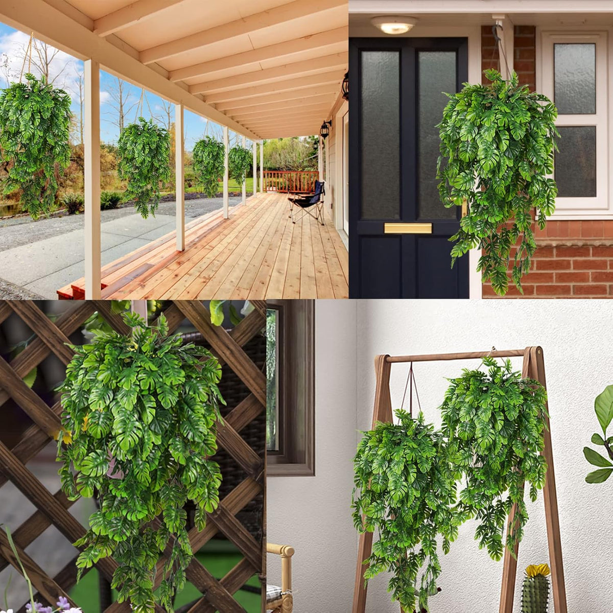 RECUTMS Artificial Hanging Plants 4Pcs, Fake Monstera Leaves Ivy Vine Faux Greenery UV Resistant