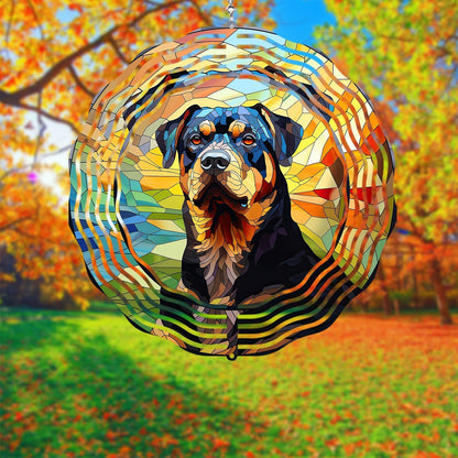 Rottweiler Dog Wind Spinners Outdoor Dog Memorial Gifts, 3D Metal Kinetic Hanging Garden Wind