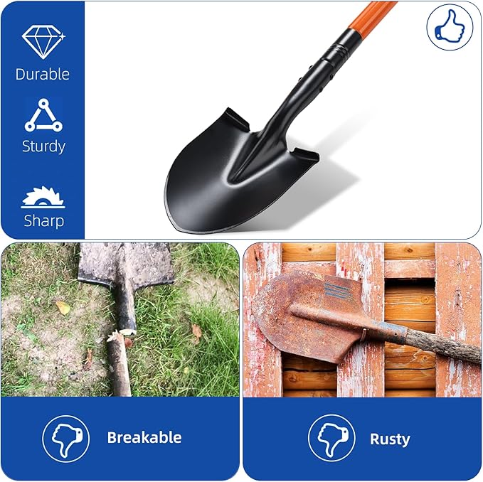 Small Shovel for Digging with Metal Handle, 43.7 Inch Heavy Duty Garden Shovel, Trench Shovels